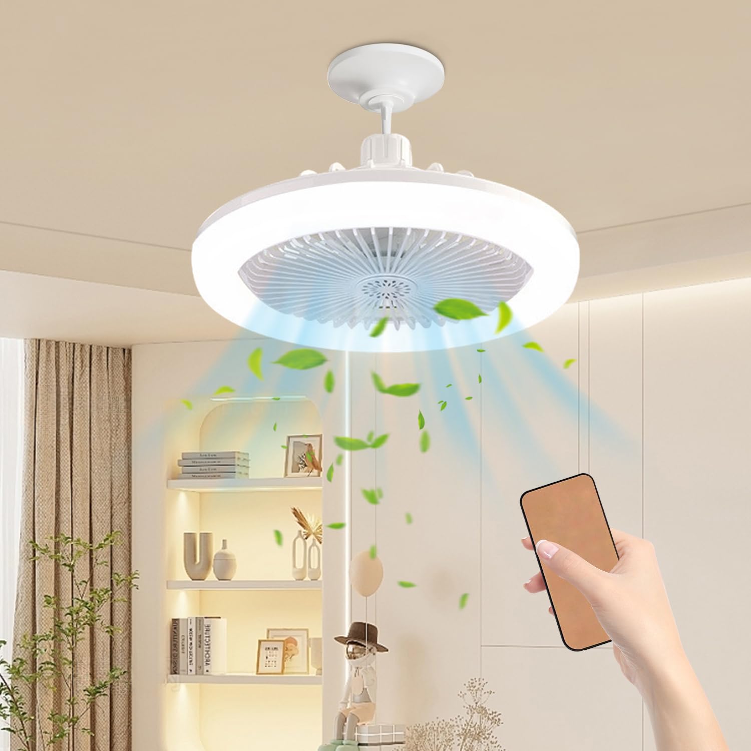 YumSur Ceiling Fan with LED Lights, Ceiling Lamp and Remote, Timing, 3 Color Dimmable LED, 3 Speeds, Small Electric Fan Lamp for Bedroom, Living Room, Office and Dormitory