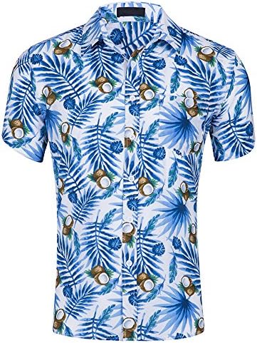 Heihuohua Men's Hawaiian Short Sleeve Shirt Casual Aloha Button Down Print Shirt