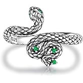 Zepmais 925 Sterling Silver Snake Ring for Women-Adjustable Green CZ Snake Ring-Jewelry Gifts For Her
