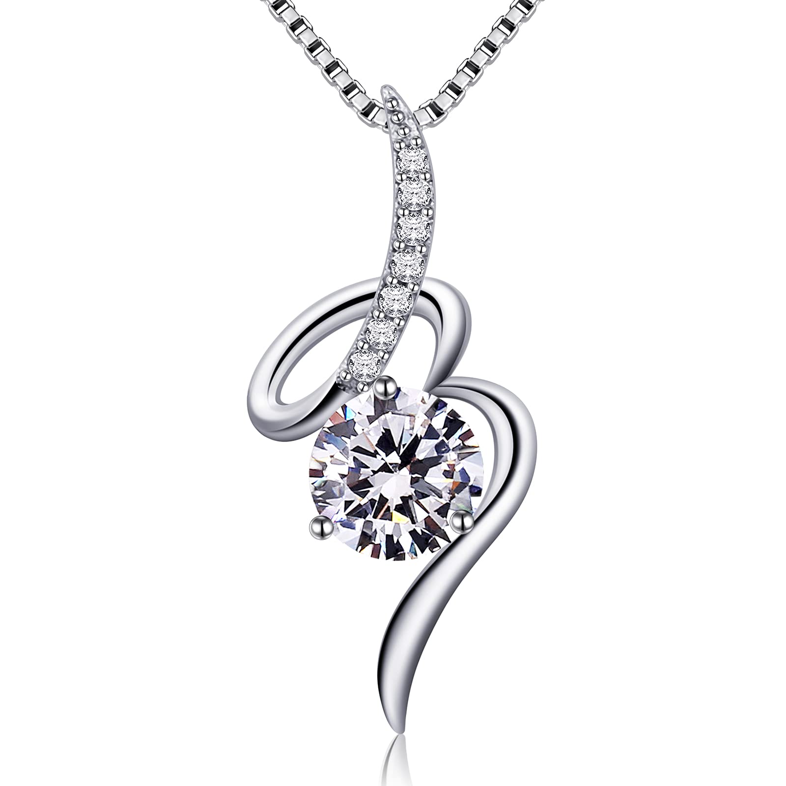 Jewlldeen Necklace Women, 925 Sterling Silver Pendant,Cubic Zirconia Twist Jewelry, Gift for Her, Girlfriend, Mom,18"