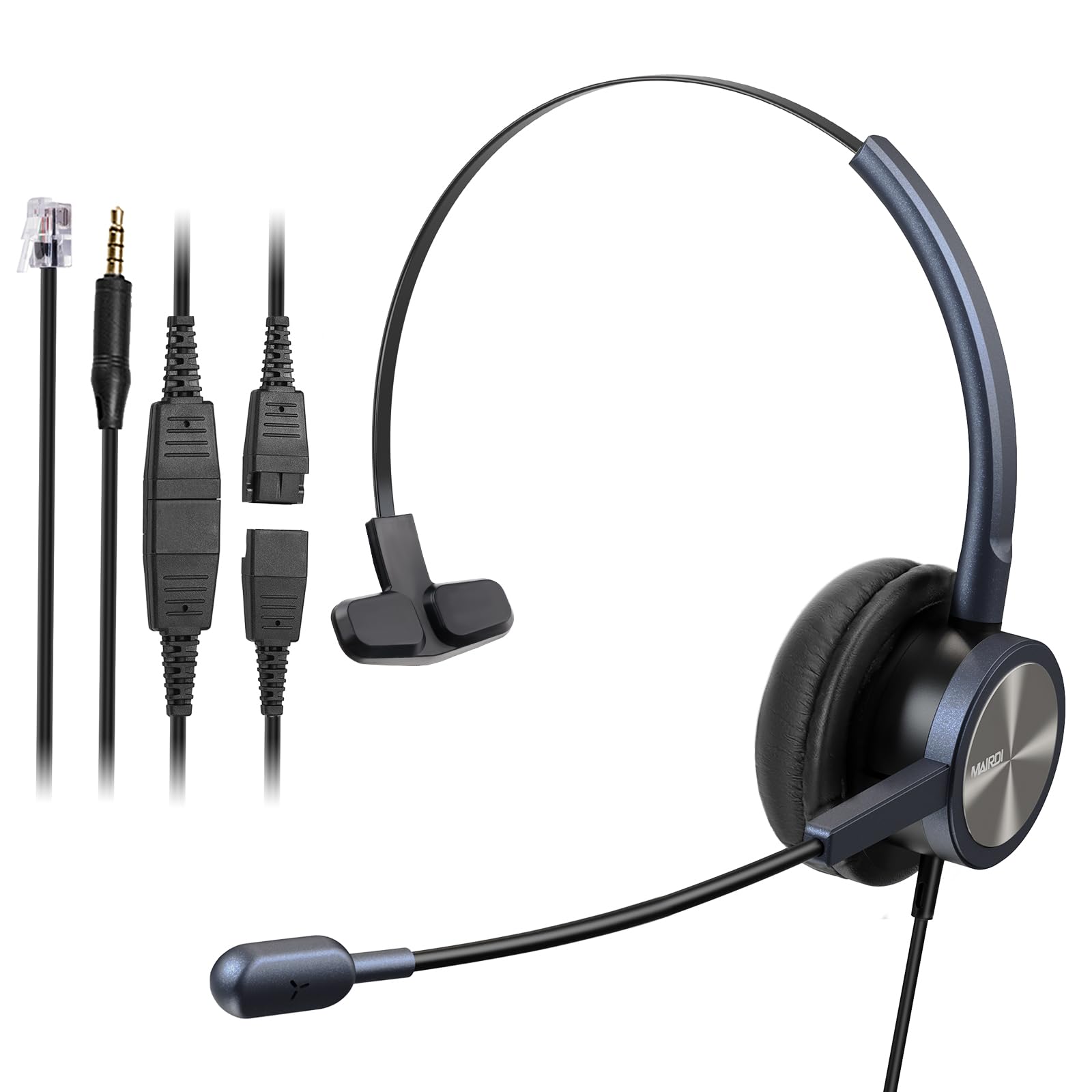 Office Headset with Noise Canceling Microphone, Mono Call Center Telephone Headset with RJ9 Jack & 3.5mm Connector for Landline Deskphone Cell Phone PC Laptop, Work for Polycom Avaya Nortel Aastra