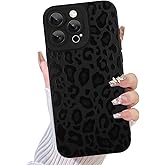 TEAUGHT Compatible with iPhone 13 Pro Case Cute Pattern Black Leopard Print Cheetah Camera Protection Cover, Cheetah Pattern Phone Case Silicone for Girls Women