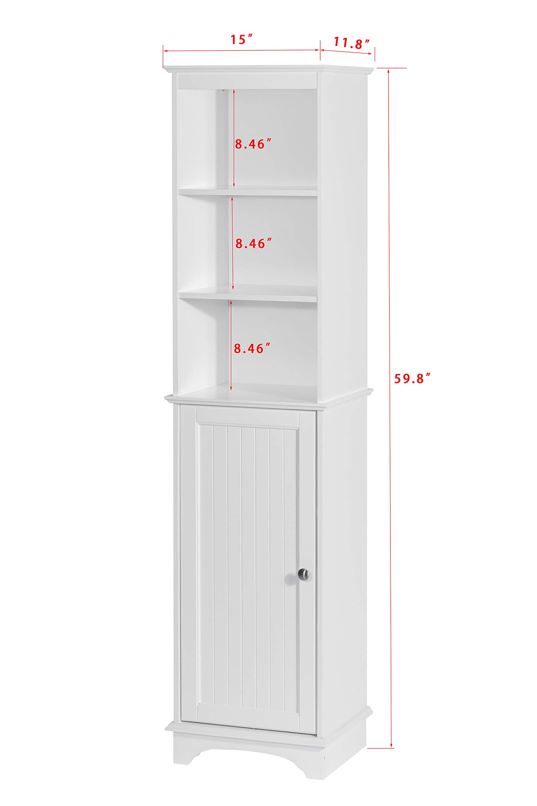 linen cabinet freestanding on Spirich Home Freestanding Storage Cabinet With Three Tier Shelves Tall Slim Cabinet Free Standing Linen Tower White