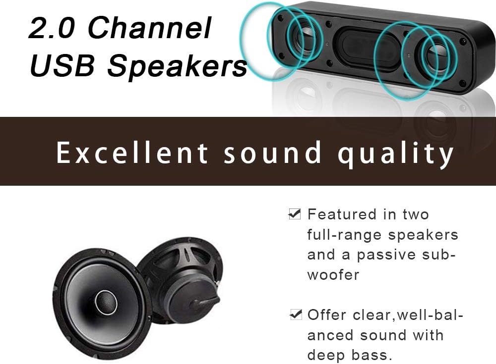 USB Computer Speaker,Wired Mini Soundbar Speaker,Laptop Stereo Speaker with Space Saving Design for Computer Laptop Desktop PC Dorm Office Desk - Image 3