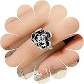 LadayPoa Black Rose Flower Rings for Women Elegant Enamel Cubic Zirconia Statement Rings CZ Engagement Bands Floral Wedding Finger Jewelry BFF