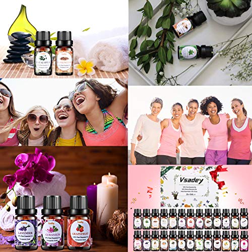 Essential Oils Set, VSADEY Aromatherapy Essential Oil Kit for Diffuser, Humidifier, Massage, Skin Care - Lavender, Eucalyptus, Peppermint, Sweet Orange, Tea Tree, Lemongrass, Bergamot (26 x 5ml)