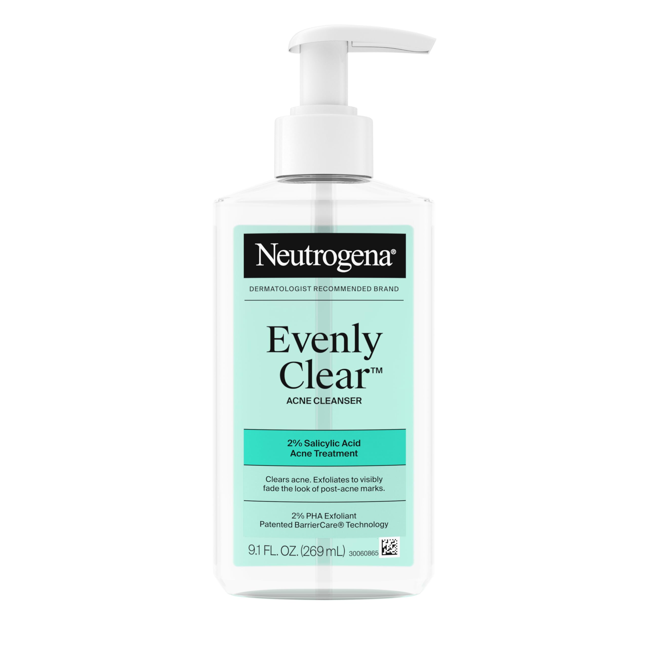 Photo 1 of *BROKEN CAP* Neutrogena Evenly Clear Acne Cleanser with 2% Salicylic Acid & 2% PHA Exfoliant, Gentle Foaming Face Wash Clears Clogged Pores & Blackheads While Visibly Fading Look of Post-Acne Marks, 9.1 fl. oz