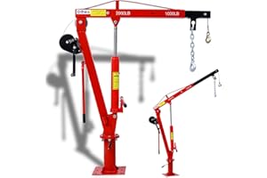 KUFUH 2000 lbs Folding Truck Crane with Hydraulic Winch, Heavy Duty Pickup Truck Bed Engine Hoist Jib Crane Truck Mounted Crane for Lifting Goods in Construction, Forestry, Factory, Red