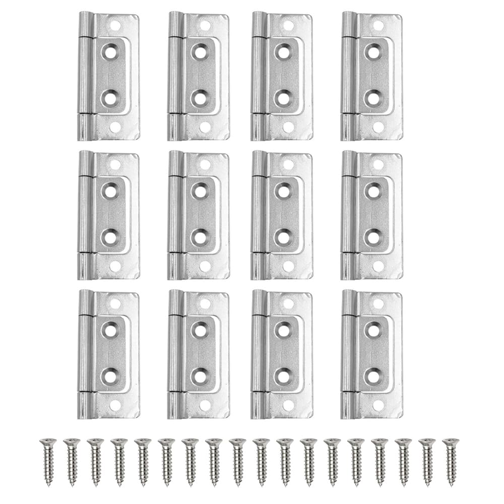 ONEBO 12 Pcs Hinges with 48 Pcs Hinge Screws - Door Hinges, Folding Flip Top Hinges for Wooden Box, Window, Folding Table, Cabinets, Kitchen & Wardrobe Doors (Silver)