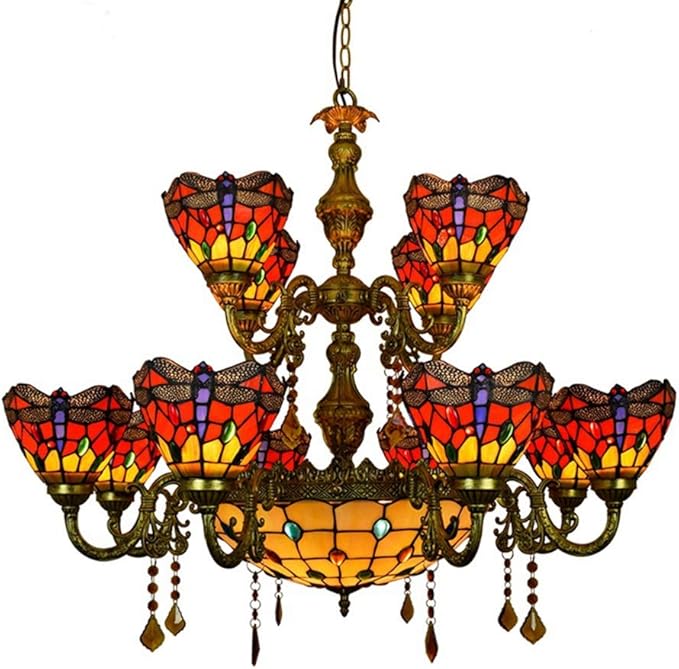 12 Köpfe Tiffany Glasmalerei große Rote Libelle bar Esszimmer