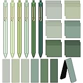 Weekgrat 18 Pcs Back to School Sage Green Supplies Back to School Stationery Set with 6 Sticky Notes and Retractable Black Ink Pens 6 Magnetic Bookmarks Green Desk Accessories for Office Supplies