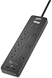 APC 8-Outlet Surge Protector Power Strip with USB Charging Ports, 2160 Joules, SurgeArrest Home/Office (PH8U2), Black