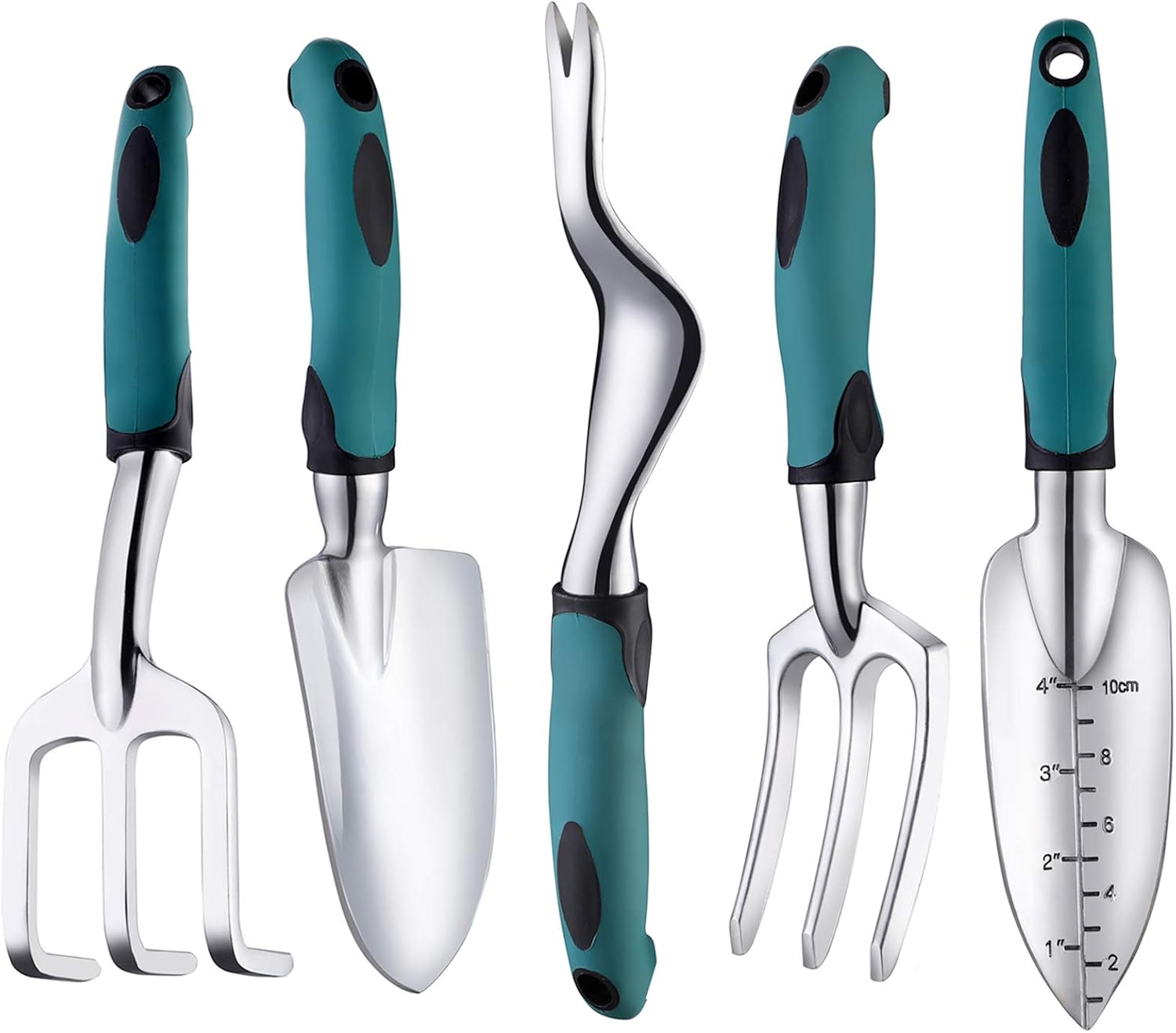 FANHAO Garden Tools Set, 5 Piece Heavy Duty Gardening Tools Cast Aluminum with Soft Rubberized Non-Slip Handle, Durable Garden Hand Tools Garden Gifts for Men Women