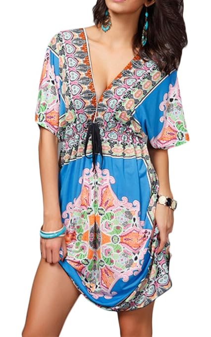 Gladiolus Damen Vintage Bohemian Strandtunika Sommerkleid Tunikakleid Bluse