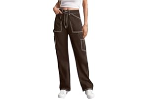 LEPUNUO Cargo Pants Women High Waisted Wide Leg Casual Pants Baggy Stretchy Trousers Y2K Streetwear with 6 Pockets