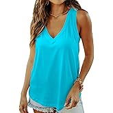 Smile Fish Women Summer Deep V Neck Tank Top Loose Fit Flowy Sleeveless Shirt
