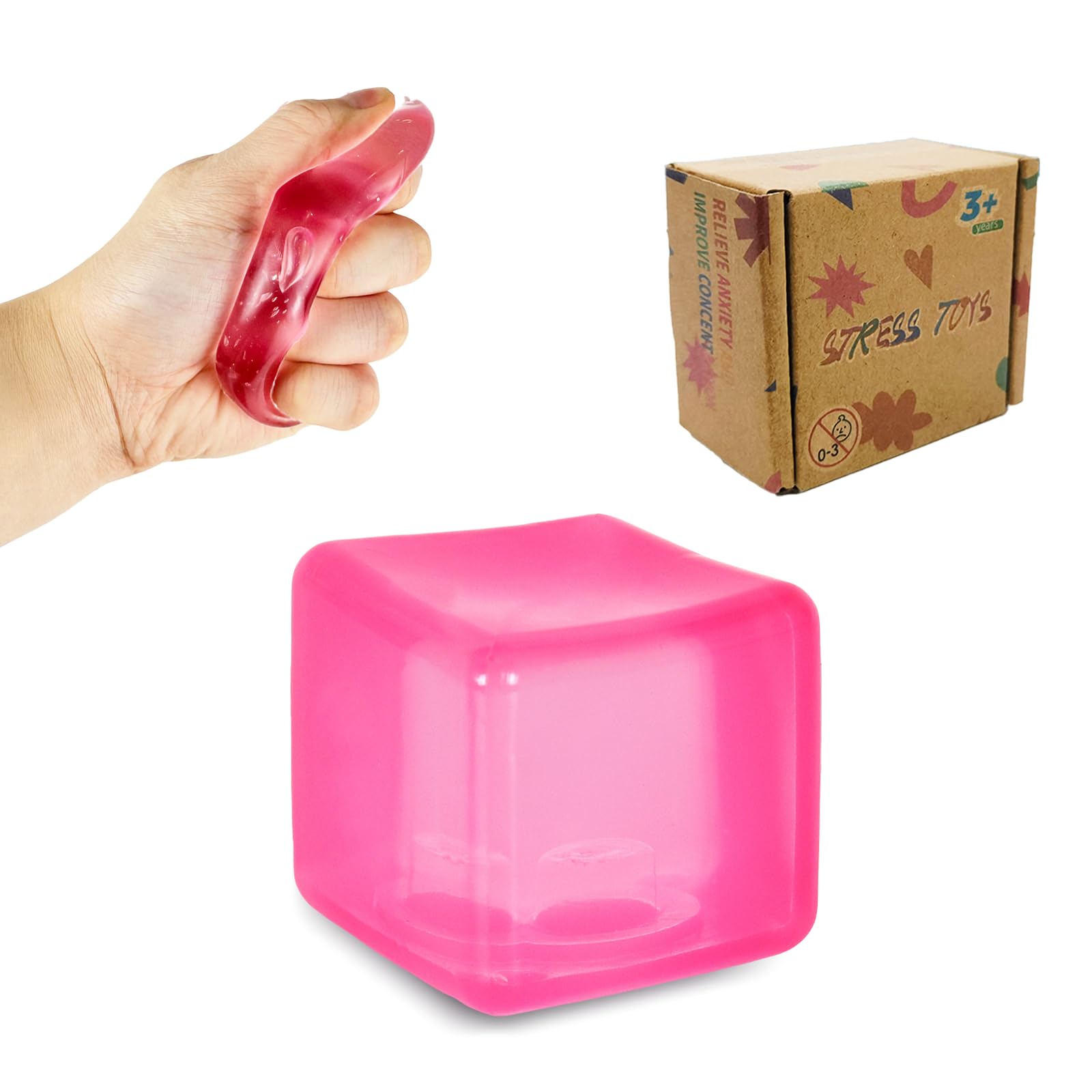 Fumzazyllo Small Squeeze Cube – Squishy Stress Relief Toy, Portable Fidget Toy for Kids & Adults, Anxiety Relief, Sensory Toy, 3.5cm (Pink)