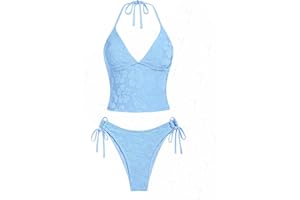 seamoly Women's Tankinis Striped Halter String Tie Side 2 Piece Tankini Sets Swimsuit