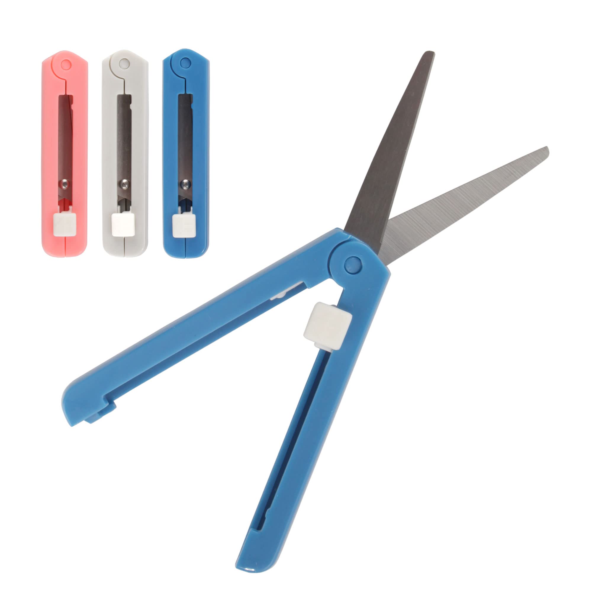 Push Open Folding Scissors - Pink, Dark Blue, Grey - 1 Pair Each