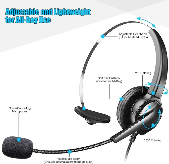 per PC comode 3,5 mm/USB con Microfono Flessibile a cancellazione del  Rumore e Controllo del Volume Black Cuffie Leggere su Un Lato Call Center  per Skype PC MKTBA Cuffie per Computer Cuffie