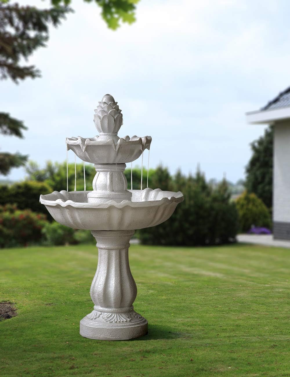 SEINHIJO 2 Tier Outdoor Water Fountain 22" High Floor Waterfall with Pineapple Top for Garden Backyard Patio Porch Decor: Kitchen & Dining