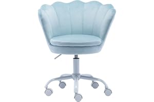 chairus Cute Kids Desk Chair Velvet Living Room Accent Armchair Upholstered Teens Vanity Chair with Seashell Back, Adjustable Swivel Children Study Chair for Computer Homework, Blue