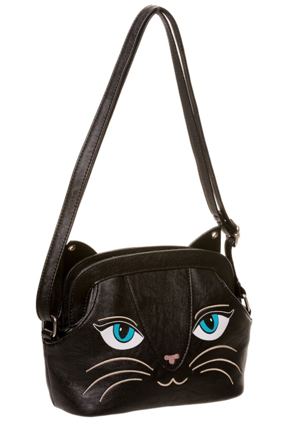 Banned Womens Ladies Handbag Black Cute Cat Face Shoulder Bag