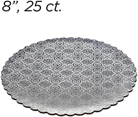8" Silver Scalloped Edge Cake Boards, 25 ct