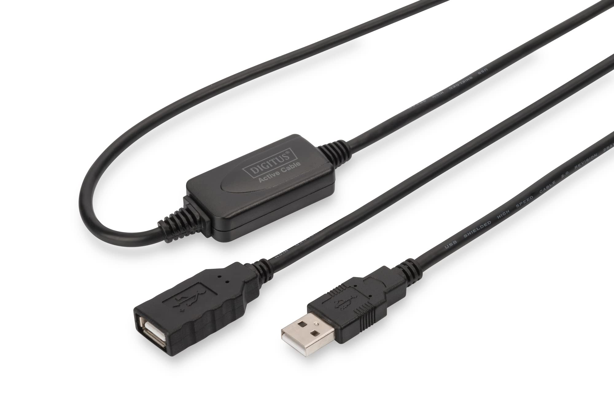 DIGITUS Active USB 2.0 extension cable - Repeater cable - USB A male to female - 10 m - 480 Mbit/s - Plug & Play - Power supply via USB - Black — image 1