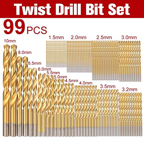 1 piece 99pcs 1.5-3.2mm HSS Titanium Coated Twist Drill Bit Set 1.5-10mm Twist Drills Bits Kit with Case Titanium Nitrided Twist Drill