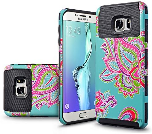 S6 Edge Plus Case,AnnBay [Shock Absorption] Hybrid Slim Hard Armor Defender Full Body Protective Heavy Duty Case Cover with Totem Flower Pattern for Samsung Galaxy S6 Edge+ (Black)
