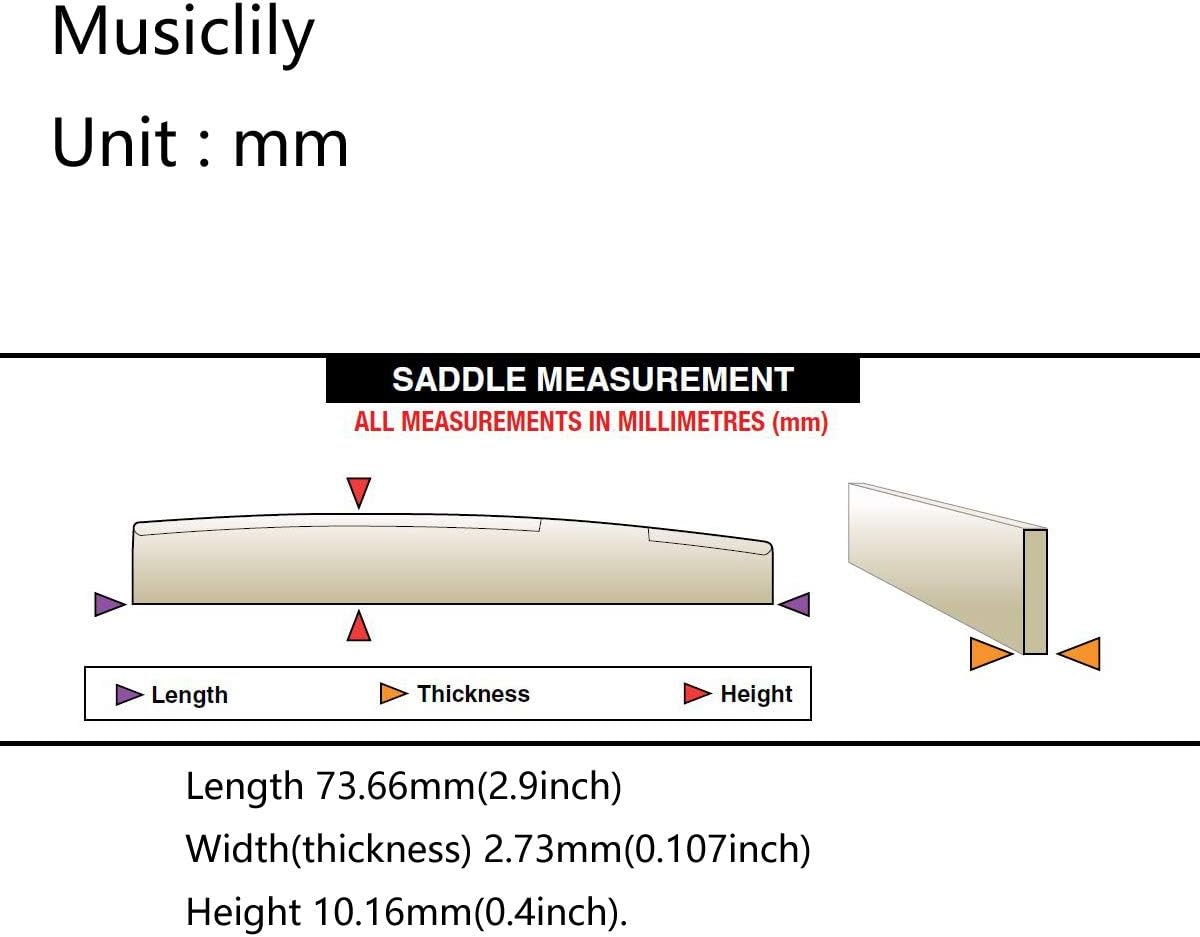 Musiclily Pro 73.66mm Compensated Acoustic Guitar Unbleached Bone Saddle for 6-String Martin Style(Set of 2) - Image 3