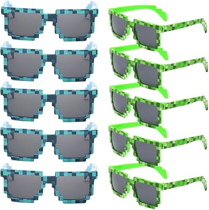 Kilofly 10pc 8 Bit Pixel Uv Protect Gamer Sunglasses Adult Kids