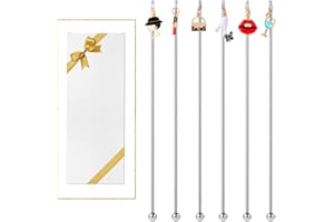 GARYVAULT 6Pcs Colorful DIY Pendant Drink Stirrers- 7.5" Cocktail Swizzle Stir Sticks with Women Lipstick Purse High Heels - Perfect for Wedding, Birthday Parties, Bridal Shower and Holiday Event Banquet