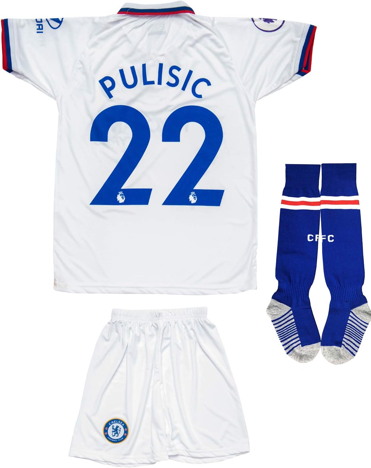 2019/2020 Chelsea Away White #22 Pulisic Football Futbol Soccer Kids Jersey Shorts Socks Set Youth Sizes