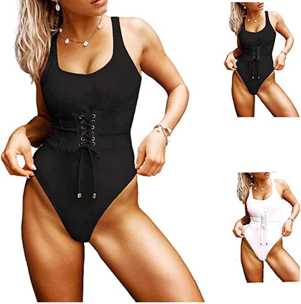 Carolilly Women's Swimwear One Piece High Waist Girdle Lacingup Sexy