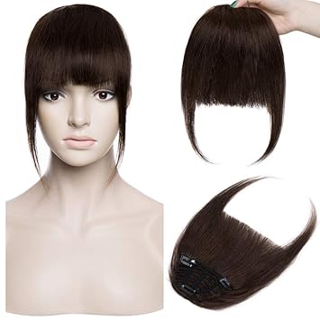 Silk-co Pony Haarteil Echthaar Dunkelbraun #2 Clip in pony - Extensions Echthaar Haarteil Haarverlängerung mit Tempel Ein Stü