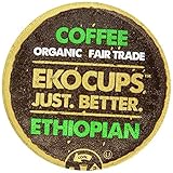 EKOCUPS  Organic Artisan Coffee, Ethiopian,  Medium roast for Keurig K-cup single serve Brewers, Each 0.45 Oz, Net Wt. 4.5 Oz, 10 count