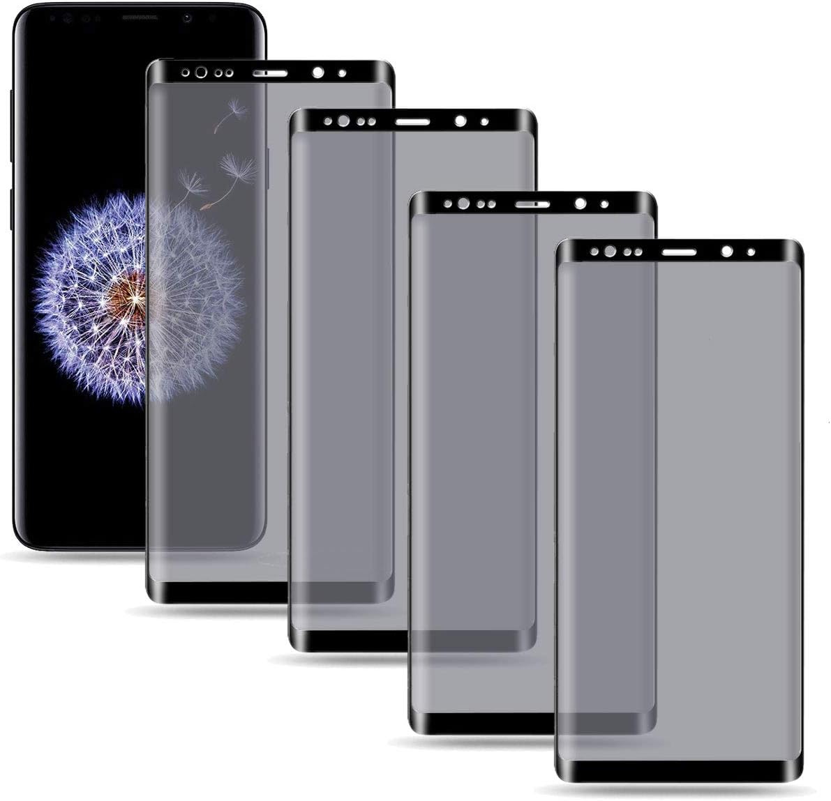 Moresky Compatible with Samsung S9 Plus Screen Protector S9+ Tempered Glass Privacy Anti Spy Full Coverage 3D Curved Edge (4-Pack) (Clear Black)