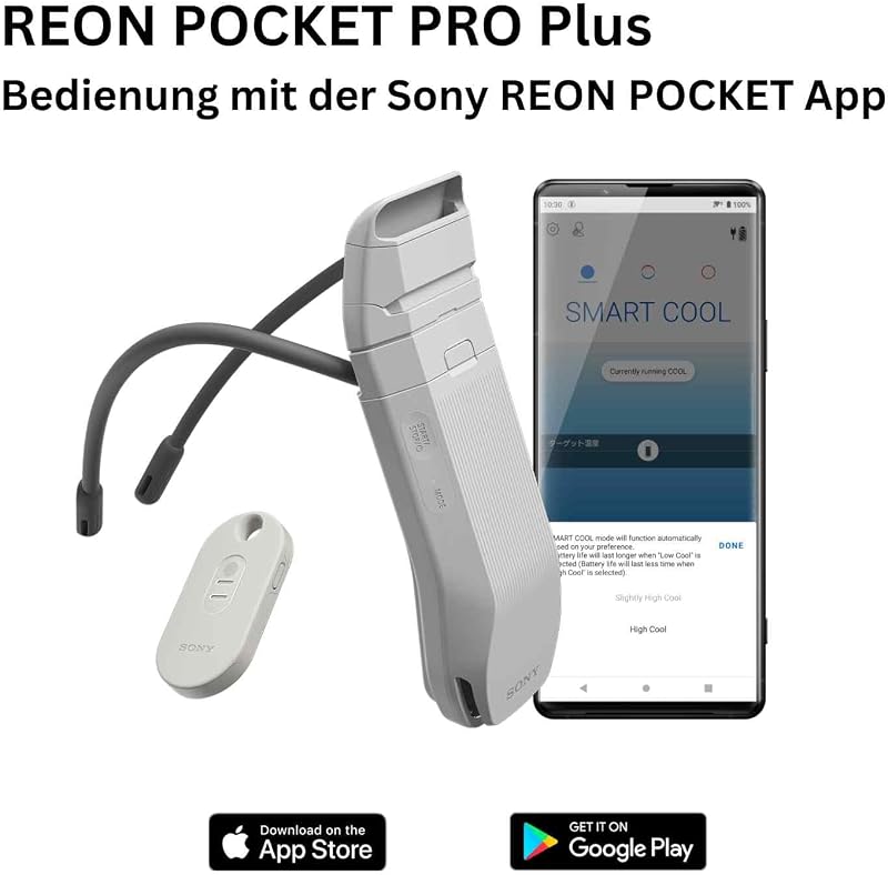 Sony Reon Pocket Pro Plus, tragbares Nackenband, intelligente Temperaturregelung, leiser Luftstrom, bis zu 15 Stunden Akkulaufzeit, freihändig, leicht, bequem, unauffällig, smartphonekompatibel