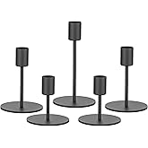 Smtyle Original Design Black Candle Holders for Candle Sticks, Set of 5 Metal Taper Candle Holders Heavyweight Rustic Centerpieces for Tables, Dining, Fireplace, and Mantel Decor