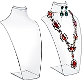 MyGift 12 Inch Clear Acrylic Necklace and Earring 3D Bust Jewelry Display Stand, Tabletop Neck Form Base Chain Holder for Home or Retail Showcase, Set of 2