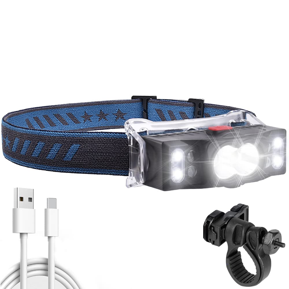 LETOUR LED Head Torch, Head Torch Super Bright 2 in 1 Bike Lights 1000lm 7 Modes Headlight with Red Warning Light IPX5 Waterproof for Running, Jogging, Fishing, Camping, Cycling, Hiking, Work