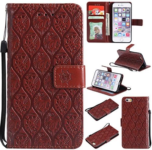 iPhone 6S Wallet Case LEMY JOURNEY Vintage Emboss Floral PU Leather&Soft TPU Built-In Card/Cash Slots Wallet Magnetic Wrist Strap Case For iPhone 6s iPhone 6 (FV-BROWN)