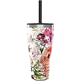 Tervis Traveler Kelly Ventura Floral Collection Triple Walled Insulated Tumbler Travel Cup Keeps Drinks Cold & Hot, 30oz - with Straw Lid - Stainless Steel, Heather Rose