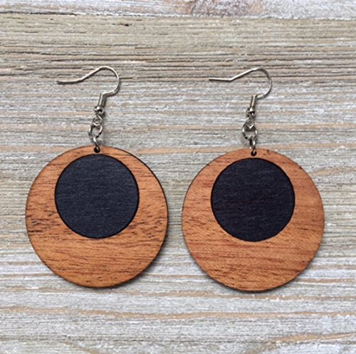 SALE! Black Dot Wood Offset Hoop Earrings from Reclaimed Mahogany and Black Stained Maple