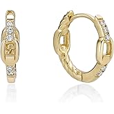 Lavari Jewelers Lab Grown Diamond Chain Link Hoop Earrings for Women - 18k Yellow Gold Plated 925 Sterling Silver Earrings for Her (F-G, VS1-VS2, 0.09 cttw) Hypoallergenic Snap-In Hinged Hoops