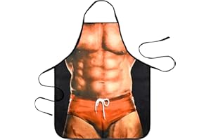 Funny Muscle Man Apron for Cooking BBQ Grilling - Novelty Kitchen Apron Bib with Realistic Print, Gift for Men, Dad, Husband,