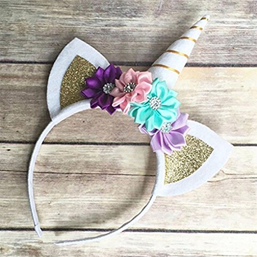 Lavany Girls Party Headdress Decorative Flower Hairband Kids Headbands Headwear (Gold) - Thumbnail 2