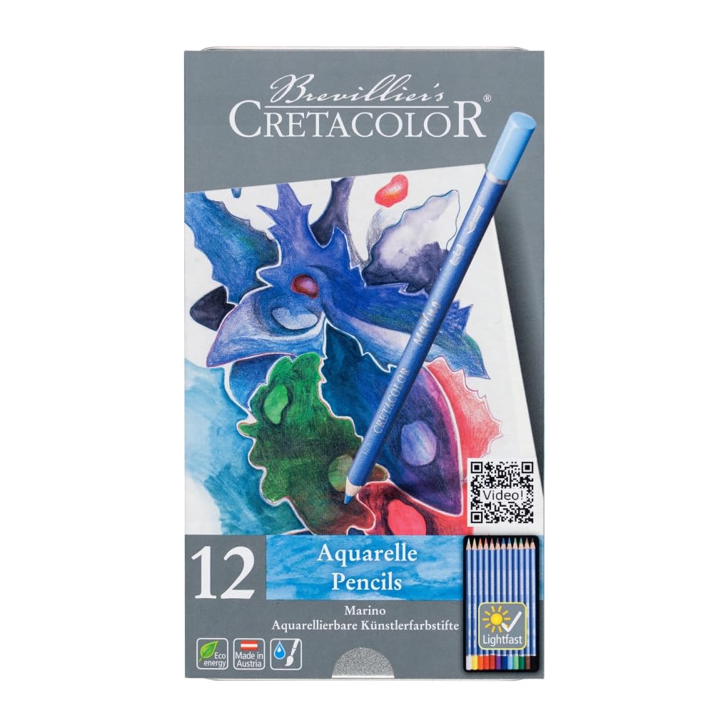 Cretacolor Marino Watercolour Pencil, 12 Assorted Colours, Metal Case